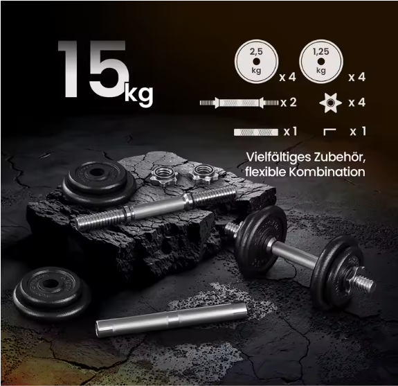 Verstelbare Dumbbell Set 20/30 kg – Halterset met Verbindingsstang voor Thuis Fitness