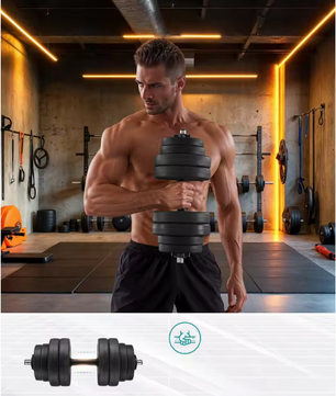 Verstelbare Dumbbell Set 30 kg – 2-in-1 Halterset met Verbindingsstang voor Thuis Fitness