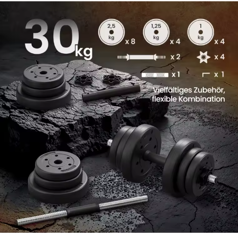 Verstelbare Dumbbell Set 30 kg – 2-in-1 Halterset met Verbindingsstang voor Thuis Fitness