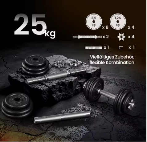 Verstelbare Dumbbell Set 30 kg – 2-in-1 Halterset met Verbindingsstang voor Thuis Training