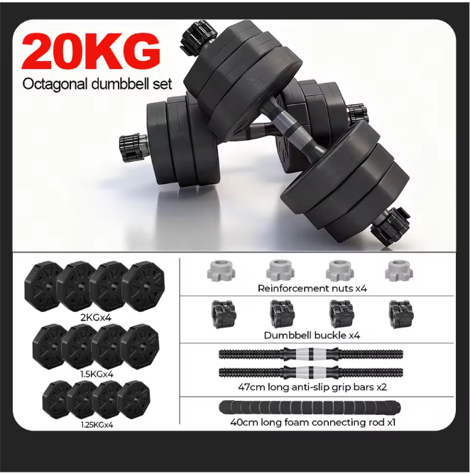 Verstelbare Dumbbell Set 20 kg – Octagon Halters met Afneembare Gewichten voor Thuis Fitness