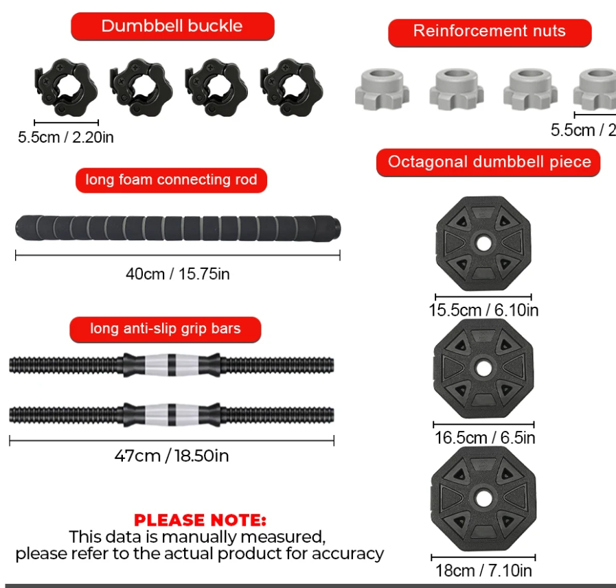 Verstelbare Dumbbell Set 20 kg – Octagon Halters met Afneembare Gewichten voor Thuis Fitness