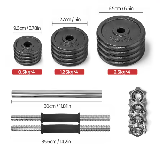 Verstelbare Dumbbell Set 20 kg – Gietijzeren Halters met Antislip Sluitingen voor Krachttraining