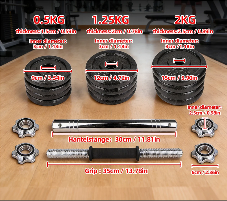 Verstelbare Dumbbell Set 20 kg – Gietijzeren Halters met Antislip Sluitingen voor Krachttraining