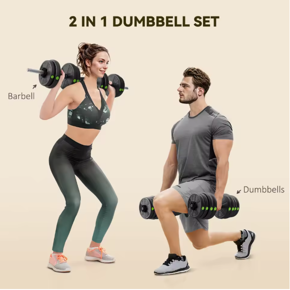 Verstelbare Dumbbell Set 30 kg – 2-in-1 Halterset met Verbindingsstang en Antislip Grip