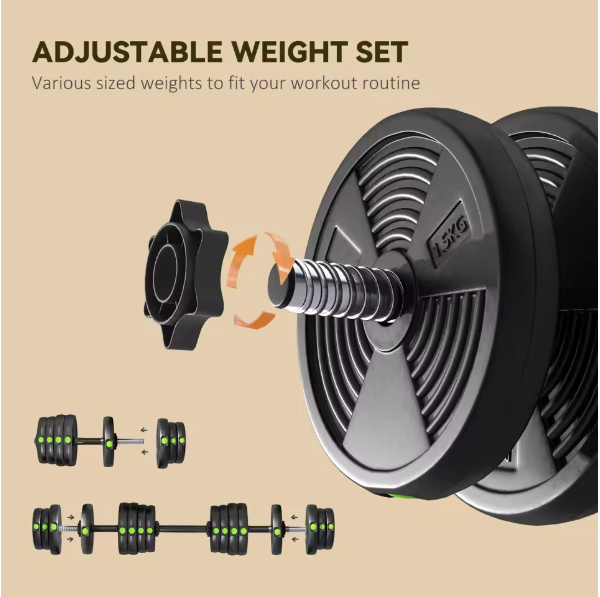 Verstelbare Dumbbell Set 30 kg – 2-in-1 Halterset met Verbindingsstang en Antislip Grip