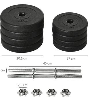 Verstelbare Dumbbell Set 30 kg – 2-in-1 Halterset met Verbindingsstang en Antislip Grip