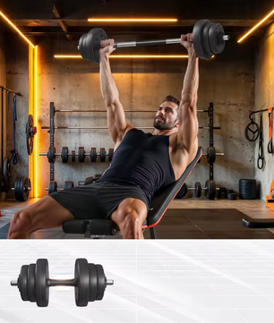 Verstelbare Dumbbell Set 20 kg – 2-in-1 Halterset met Verbindingsstang voor Thuis Fitness