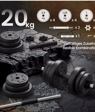 Verstelbare Dumbbell Set 20 kg – 2-in-1 Halterset met Verbindingsstang voor Thuis Fitness