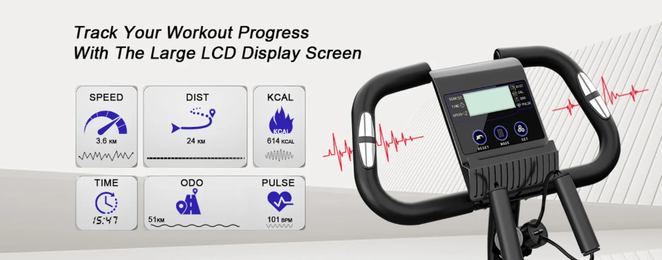 Opvouwbare Hometrainer – 8 Weerstanden met LCD Display en Hartslagsensoren