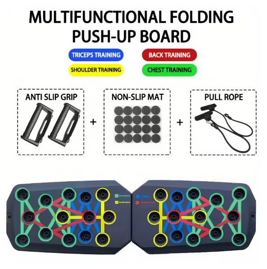 Push-up Board Set – Opvouwbaar Trainingsbord met Handgrepen voor Borst, Armen en Core