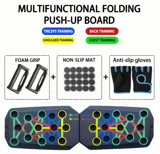 Push-up Board Set – Opvouwbaar Trainingsbord met Handgrepen voor Borst, Armen en Core