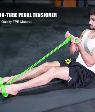 Weerstandsband Trainer met Pedalen – 4 Elastische Trekkoorden voor Full Body Workout