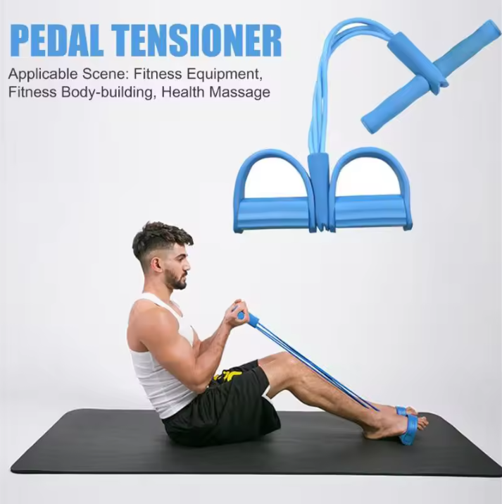 Weerstandsband Trainer met Pedalen – 4 Elastische Trekkoorden voor Full Body Workout