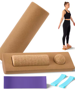 Kurk Balance Board – Voettrainer met Massagebal en Weerstandsbanden