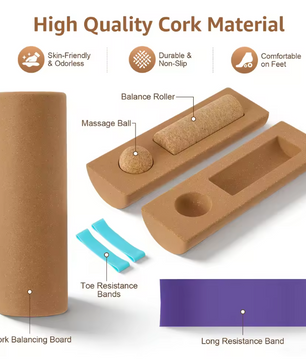 Kurk Balance Board – Voettrainer met Massagebal en Weerstandsbanden