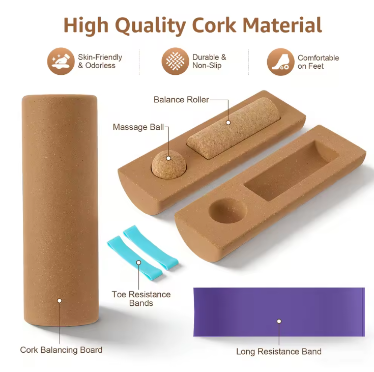 Kurk Balance Board – Voettrainer met Massagebal en Weerstandsbanden