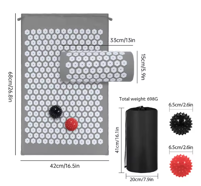 Acupressuur Mat Set met Kussen en Massageballen – Spijkermat voor Ontspanning en Spierherstel