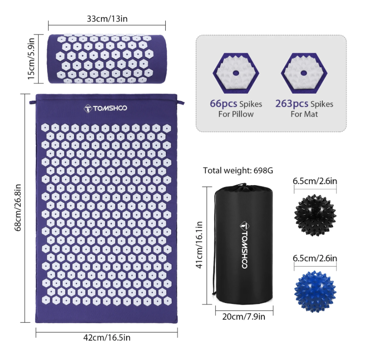 Acupressuur Mat Set met Kussen en Massageballen – Spijkermat voor Ontspanning en Spierherstel