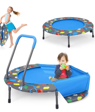 3 In1 Foldable Trampoline 93cm Indoor/Outdoor Toddler Trampoline With Ball Pit +100 Balls, Handle Height Adjustable For Kids