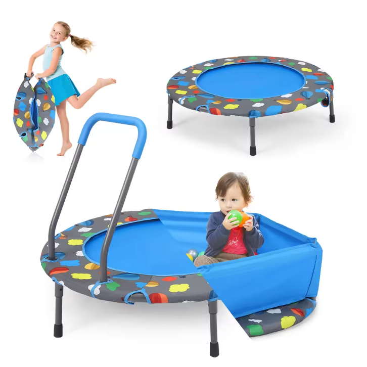 3 In1 Foldable Trampoline 93cm Indoor/Outdoor Toddler Trampoline With Ball Pit +100 Balls, Handle Height Adjustable For Kids