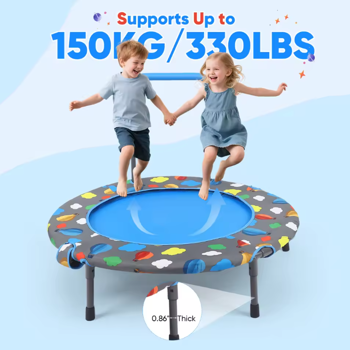 3 In1 Foldable Trampoline 93cm Indoor/Outdoor Toddler Trampoline With Ball Pit +100 Balls, Handle Height Adjustable For Kids