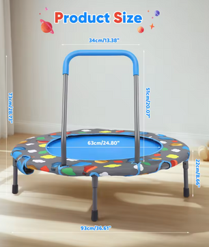 3 In1 Foldable Trampoline 93cm Indoor/Outdoor Toddler Trampoline With Ball Pit +100 Balls, Handle Height Adjustable For Kids