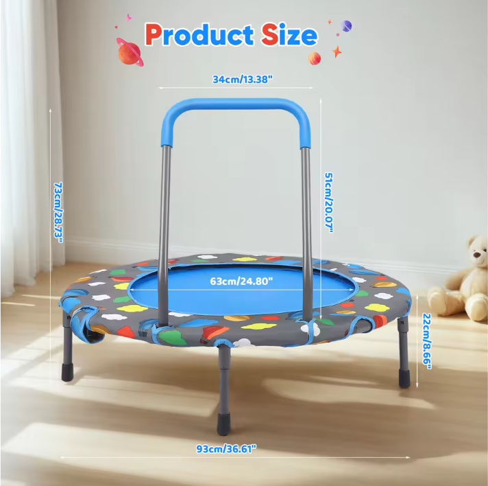 3 In1 Foldable Trampoline 93cm Indoor/Outdoor Toddler Trampoline With Ball Pit +100 Balls, Handle Height Adjustable For Kids