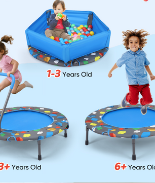 3 In1 Foldable Trampoline 93cm Indoor/Outdoor Toddler Trampoline With Ball Pit +100 Balls, Handle Height Adjustable For Kids