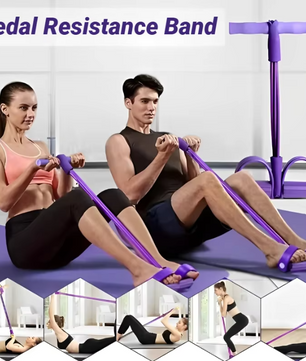 Fitness Weerstandsband met Pedalen – 4-Tube Tension Trainer voor Buik, Armen en Benen
