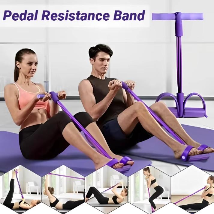Fitness Weerstandsband met Pedalen – 4-Tube Tension Trainer voor Buik, Armen en Benen