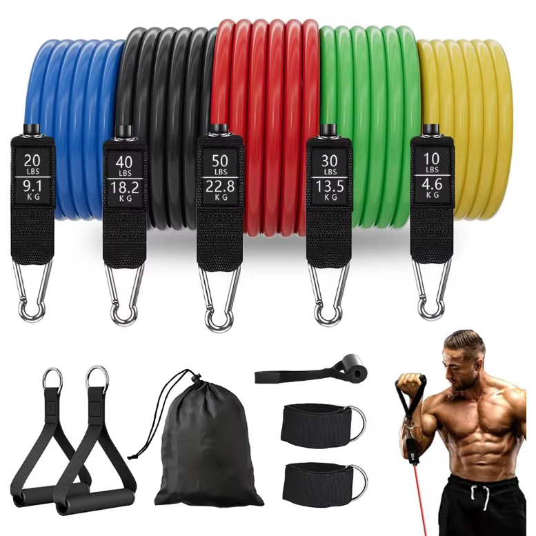 Weerstandsbanden Set met Handgrepen – Fitness Bands voor Thuis Workout en Krachttraining