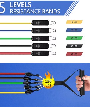 Weerstandsbanden Set met Handgrepen – Fitness Bands voor Thuis Workout en Krachttraining