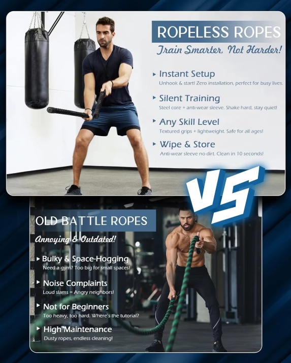 Ropeless Battle Rope – Draadloze Fitness Rope met Gewicht voor Cardio en Krachttraining