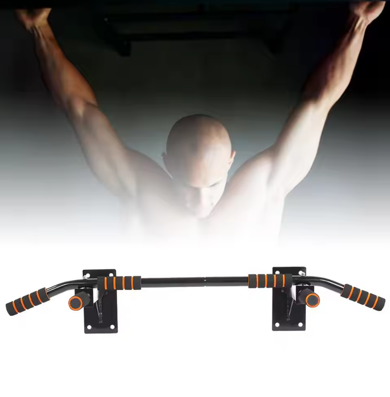 Wall Mount Pull-up Bar – Stalen Optrekstang met 6 Foam Handgrepen voor Thuisfitness