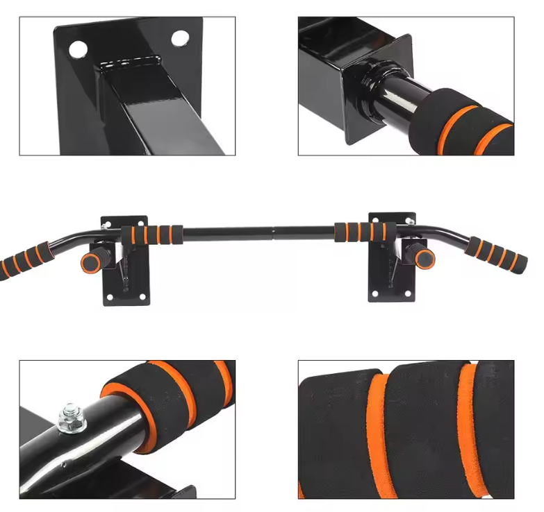 Wall Mount Pull-up Bar – Stalen Optrekstang met 6 Foam Handgrepen voor Thuisfitness