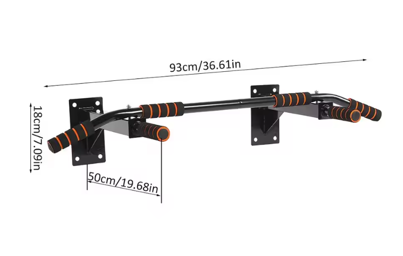 Wall Mount Pull-up Bar – Stalen Optrekstang met 6 Foam Handgrepen voor Thuisfitness