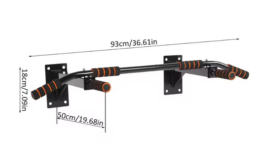 Wall Mount Pull-up Bar – Stalen Optrekstang met 6 Foam Handgrepen voor Thuisfitness