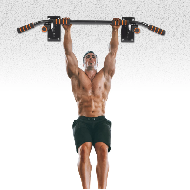 Wall Mount Pull-up Bar – Stalen Optrekstang met 6 Foam Handgrepen voor Thuisfitness