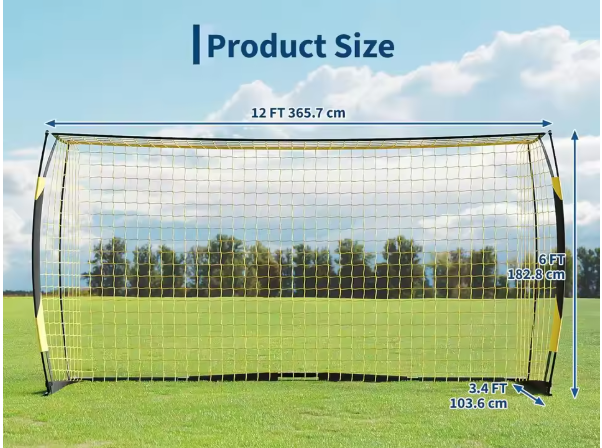 Voetbaldoel 366 cm – Draagbaar Goal met Metalen Frame en Net voor Training