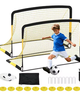 Set van 2 Voetbaldoelen 183 × 122 cm – Draagbare Goals met Bal, Pionnen en Pinnen