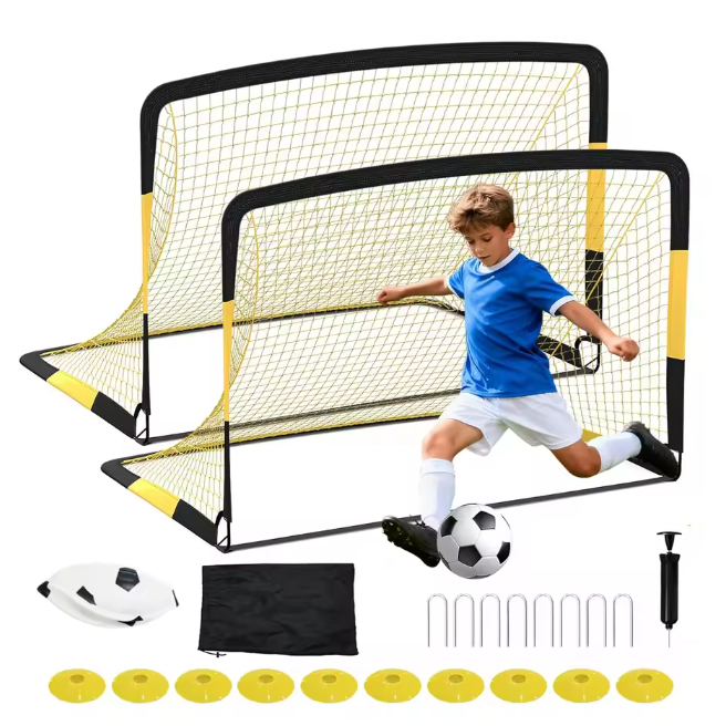 Set van 2 Voetbaldoelen 183 × 122 cm – Draagbare Goals met Bal, Pionnen en Pinnen
