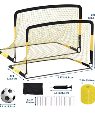 Set van 2 Voetbaldoelen 183 × 122 cm – Draagbare Goals met Bal, Pionnen en Pinnen