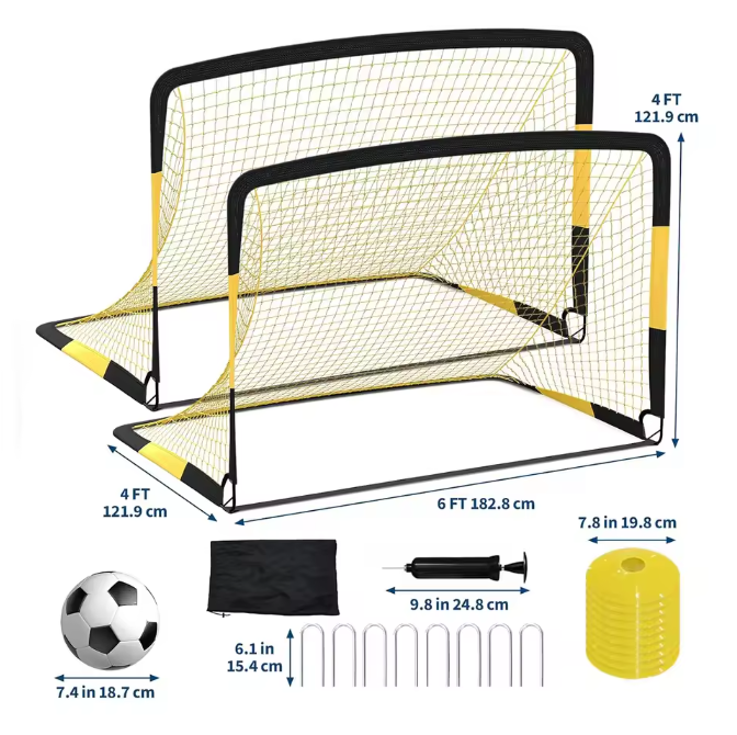 Set van 2 Voetbaldoelen 183 × 122 cm – Draagbare Goals met Bal, Pionnen en Pinnen