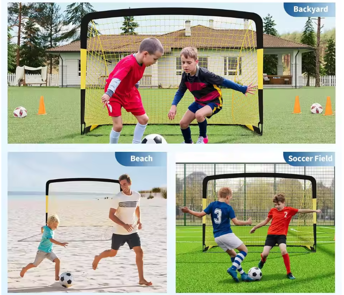Set van 2 Voetbaldoelen 183 × 122 cm – Draagbare Goals met Bal, Pionnen en Pinnen