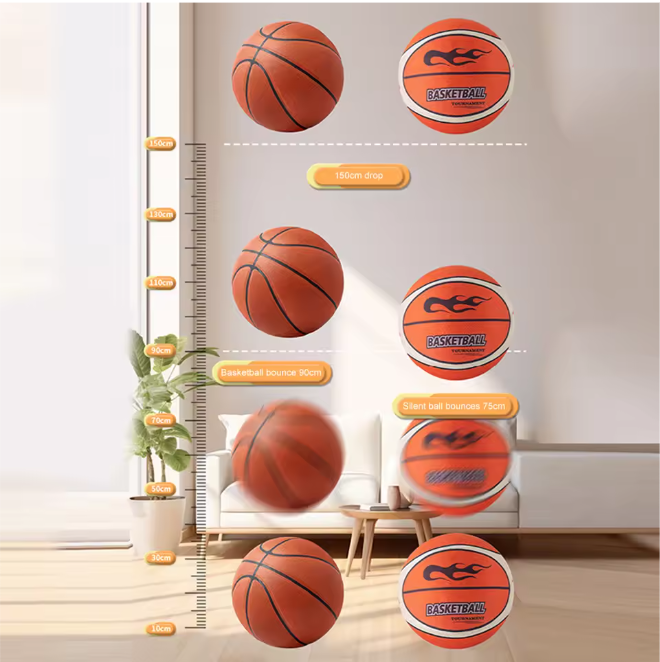 Stille Basketbal Maat 3/5/7 – Geluidloze Indoor Bal met Hoge Stuit en Duurzaam Foam
