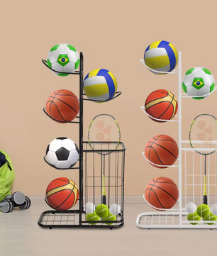 5-Laags Sport Ballenrek – Vrijstaand Opbergrek met Mand voor Garage en Gym