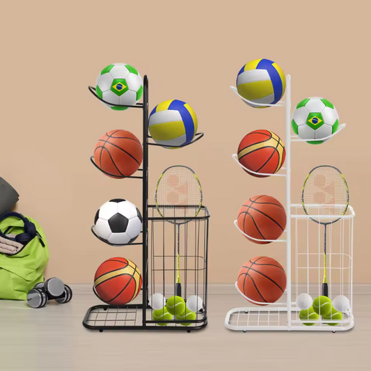 5-Laags Sport Ballenrek – Vrijstaand Opbergrek met Mand voor Garage en Gym