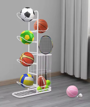 5-Laags Sport Ballenrek – Vrijstaand Opbergrek met Mand voor Garage en Gym