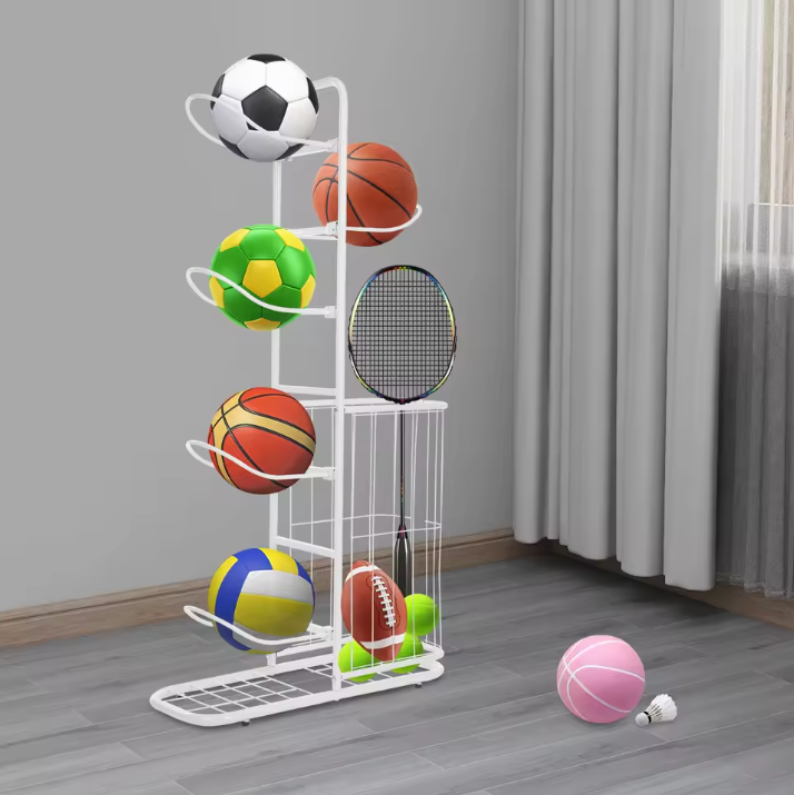 5-Laags Sport Ballenrek – Vrijstaand Opbergrek met Mand voor Garage en Gym